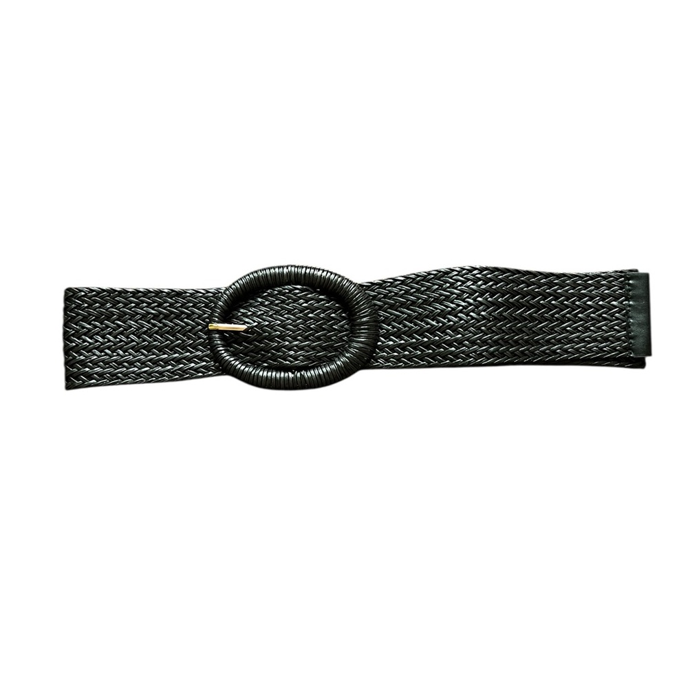 Vintage Inspired Black Woven Elastic Waist Belt with Oval Buckle / New in packag